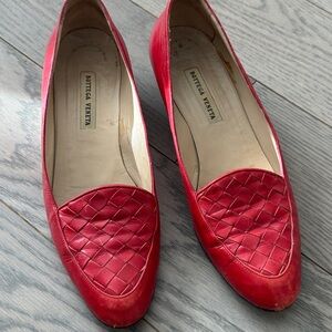 Vintage Red Woven Bottega Loafers Shoes